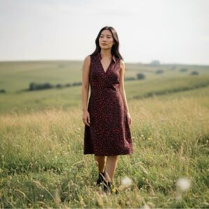 Express Black and Red Midi Wrap Dress